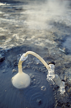 Sampling thermal mud, CNR volcanology research, Aeolian Islands, Sicily, Italy