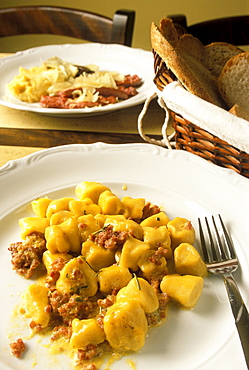 Gnocchi with saffron and Bagoss cheese, La Vineria restaurant, Brescia, Lombardy, Italy