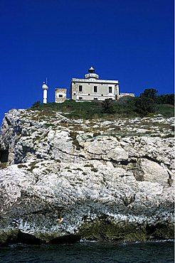 An old lighthouse on the S. Domino Island, Tremiti Islands, Foggia, Puglia, Italy. 