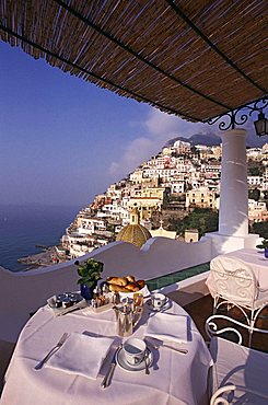 View from Le Sirenuse hotel, Positano, Amalfi Coast, Campania, Italy