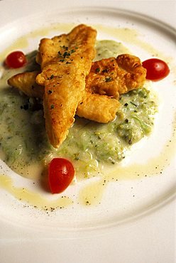 Fried cod with potato and cauliflower, La Cantina dell'Ammiraglio winebar, Milan, Lombardy, Italy.