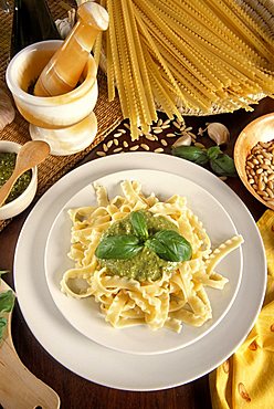 Trenette pasta with pesto sauce, Italy