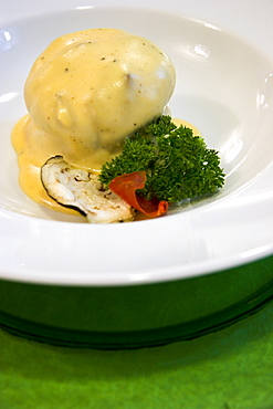 Potato with Fonduta made with cheese and truffle, Helvetia Beauty Farm hotel, Porretta Terme, Emilia Romagna, Italy