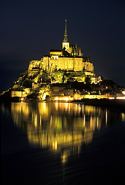 Mount Saint Michael by night, Normandy, France, Europe