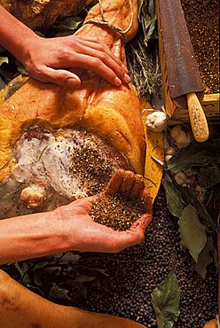 Jambon de Bosses typical ham, Valpelline, Valle d'Aosta,  Italy