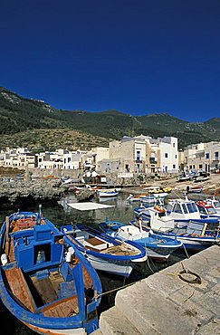 Cityscape with Marina Nuova port, Marettimo island, Egadi islands, Sicily, Italy