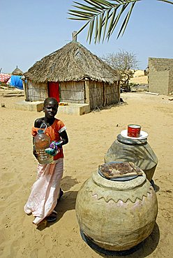 Village near lake Retba or Lac Rose, Republic of Senegal, Africa