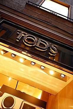 Tod's sign, Via della Spiga 22  street, Milan, Lombardy, Italy, Europe 