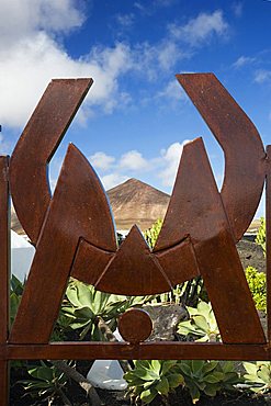 Logo at the entrance, Cesar Manrique's former house, Taro de Tahiche, Lanzarote, Canary Islands, Spain