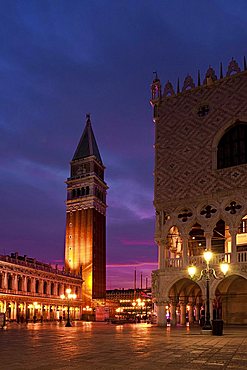 Palazzo Ducale palace and Piazza San Marco square at the dusk, Venice, Veneto, Italy, Europe