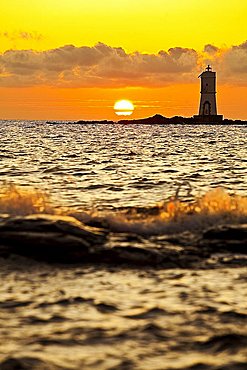 Rock and lighthouse Mangiabarche, Calasetta (CI), Sardinia, Italy, Europe