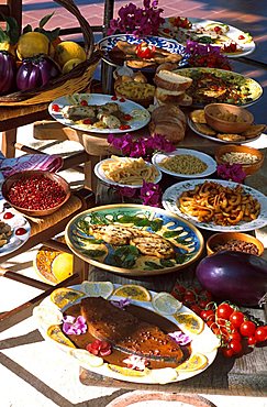 Dishes with swordfish, Sicily, Italy