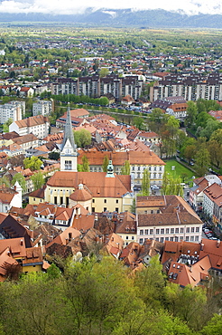 View of city centre from the Old Castle Ljubljanski Grad, Ljubljana, Slovenia, Europe