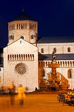 San Vigilio church and Nettuno fountain, Piazza Duomo,Trento, Trentino Alto Adige, Italy