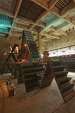 Bosca underground wine cathedral in Canelli, artistic composition named "la Piramide" by Eugenio Guglielminetti, Asti, Piedmont, Italy, Europe