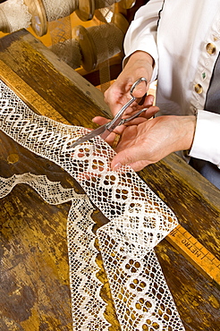 Lace and lace pillow, Handicraft, Cogne, Valle d'Aosta, Italy, Europe