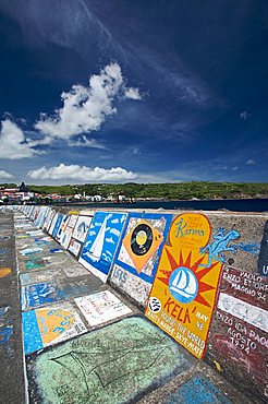 Murals in port of Horta, Fajal, Azores Island, Portugal, Europe