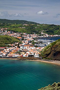 View of Horta from Monte de Guia, Porto Pim, Fajal, Azores Island, Portugal, Europe