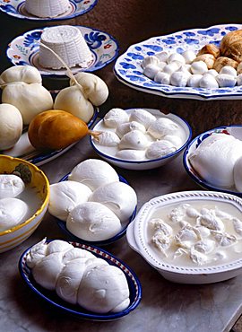 Plates with mozzarella di bufala, Italy