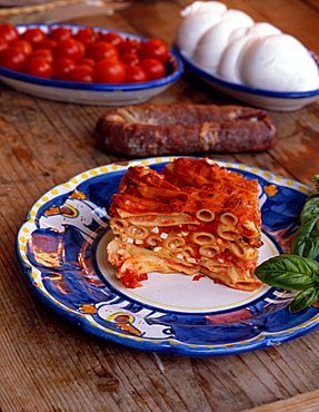 Baked pasta with mozzarella di bufala, Italy