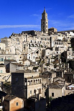 Sassi of Matera, la Civita and Sasso Barisano with the Cathedral, Matera, Basilicata, Italy