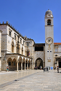 Clock tower and Sponza Palace, Grad old town, Dubrovnik, Dalmatia, Croatia, Europe