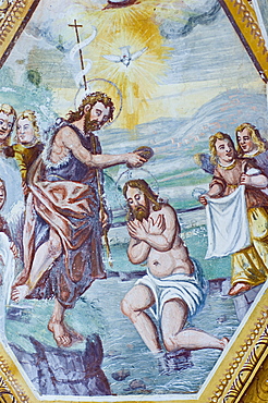 trinita' church: frescoes, casnigo, italy