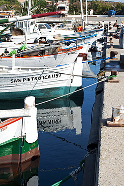 Bilancelle, tipical fishing boats, Carloforte, St Pietro Island, Sulcis Iglesiente, Carbonia Iglesias, Sardinia, Italy, Europe