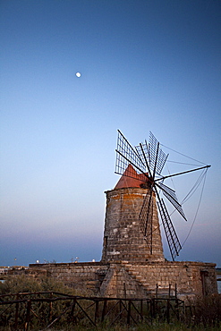 Windmill, salt works, Trapani, Sicily, Italy, Europe