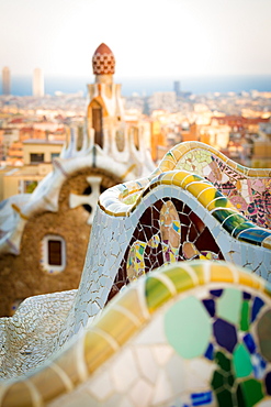 Details of the modernism Park Guell designed by Antoni GaudÃ­, Park Guell, Barcelona, Spain, Europe