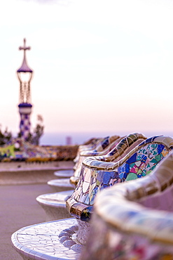 Details of the modernism Park Guell designed by Antoni GaudÃ­, Park Guell, Barcelona, Spain, Europe