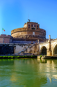 Boat, Sant Angelo bridge, Castel San Angelo, Tiber, river, Bridge, Tourist, Rome, Lazio, Italy, Europe