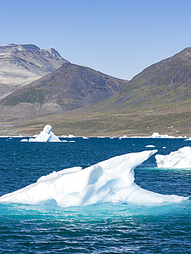 Icebergs drifting in the fjords of southern greenland. America, North America, Greenland, Denmark