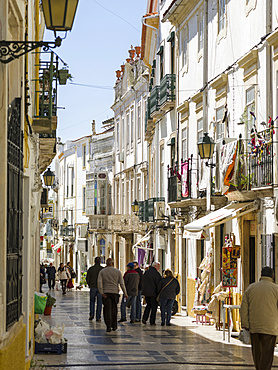 The busy pedestrian area. Elvas in the Alentejo close to the spanish border. Elvas is listed as UNESCO world heritage. Europe, Southern Europe, Portugal, March