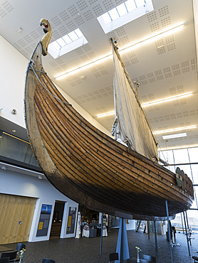 Vikingaheimar (Viking Wolrd), museum in Keflavik displaying a seaworthy replica of a magnificent Viking Ship called  Islendingur.  europe, northern europe, iceland,  February