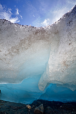 Glacier snout of Schlatenkees. The Schlatenkees is one of the biggest glaciers in Austria and retreating rapidly. contact zone of glacier and bedrock or moraine is visible, Europe, central europe, austria, East Tyrol