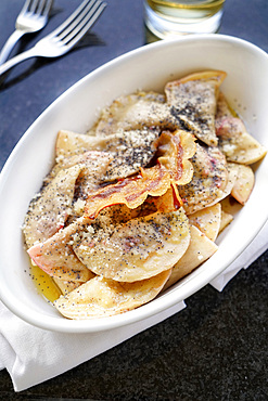 Casoncelli filled with beetroot kind of stuffed pasta, typical of the culinary tradition of Lombardy, Italy