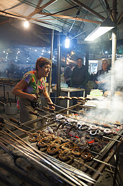 Cuttlefish and Eels on the spit, Mullet Grilled, Typical Sardinia recipe, Feast of Santa Vitalia, Serrenti, Campidano, Sardinia, Italy, Europe,