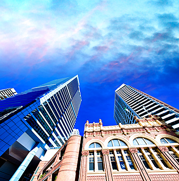 City buildings in Pitt Street, skyward view., Sydney.