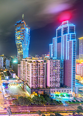 Casinos and skyscrapers of Macau at night. City modern skyline.