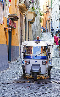 Ape car taxi, Procida island, Campania, Italy, Europe.