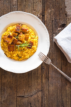 Risotto with saffron, pumpkin and rosemary, Italy, Europe