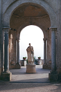 Temple of Ceres, goddess of the Harvests, whose dome on spherical plumes pavilion marks the end of the picturesque avenue and the entrance to the famous and incomparable Terrace of Infinity, Ravello, Amalfi Coast, Campania, Italy, Europe