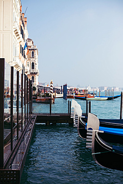 View of gondolas in Venice, Veneto, Italy, Europe