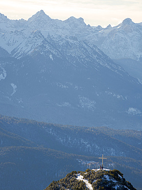 View towards Krawendel mountain range. View from Mt. Herzogstand near lake Walchensee. Europe, Germany, Bavaria