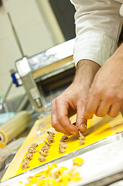 Making fresh tortelli by hand. Italy