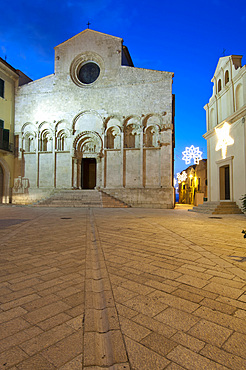 The Romanesque cathedral dedicated to San Basso in the medieval city of Termoli with Christmas light. Molise, Italy, Europe