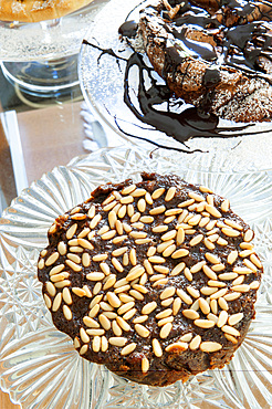 Chocolate and pine nut cake; traditional ligurian cakes, Savona; Liguria; Italy