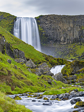 Waterfall Svoedufoss (Svoethufoss). Landscape on peninsuala Snaefellsnes in western Iceland. Europe, Northern Europe, Iceland