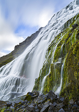 Waterfall Dynjandi, an icon of the Westfjords. The remote Westfjords (Vestfirdir) in north west Iceland. Europe, Scandinavia, Iceland